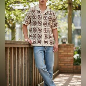 Morse Code Crochet Top Vintage Inspired Granny Square Boho Festival Shirt M